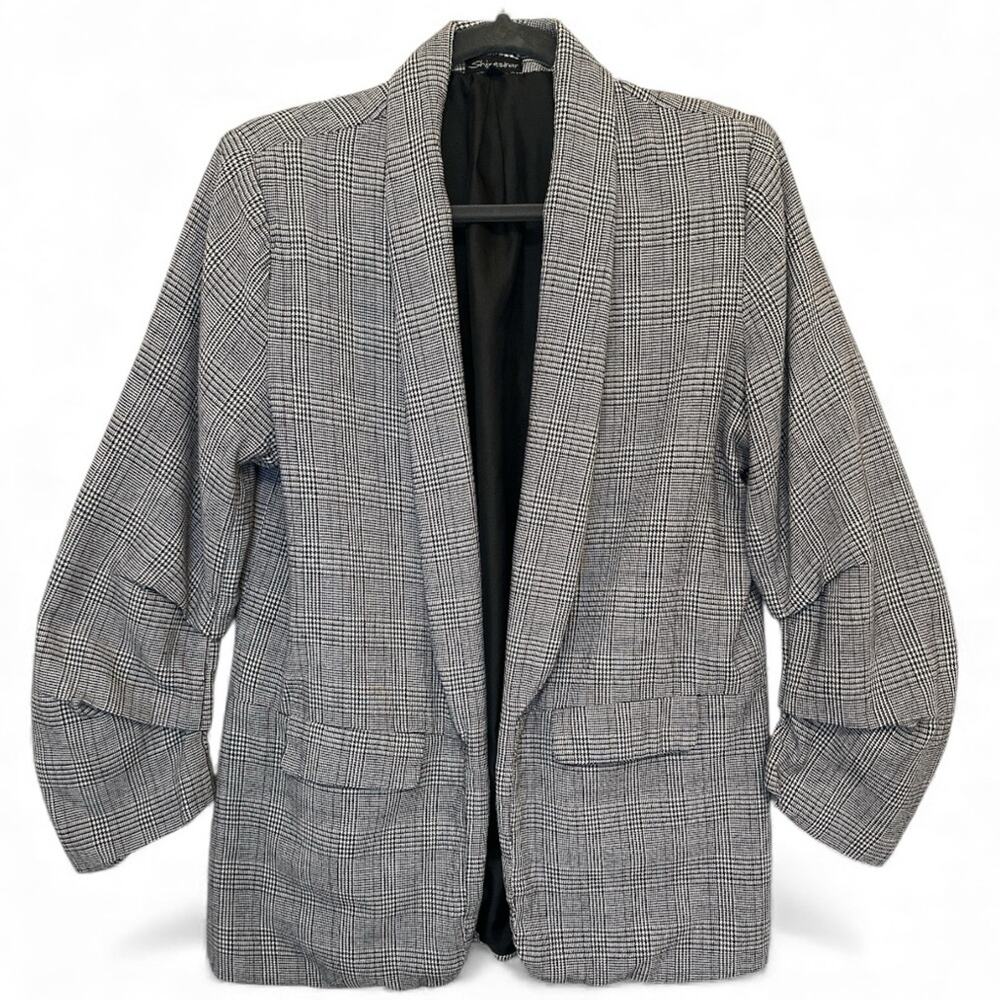 Shinestar Black and White Plaid Blazer w/Gathered Sleeves